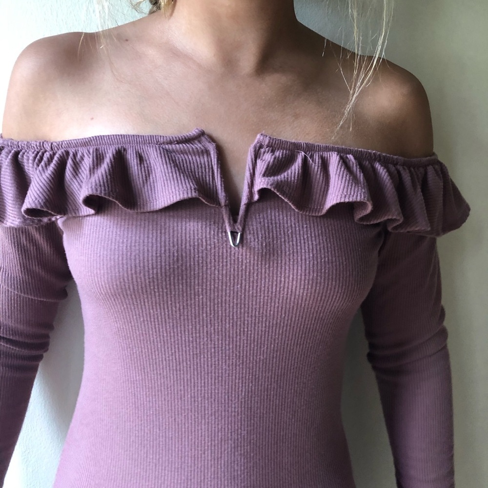 dusty rose off the shoulder top
